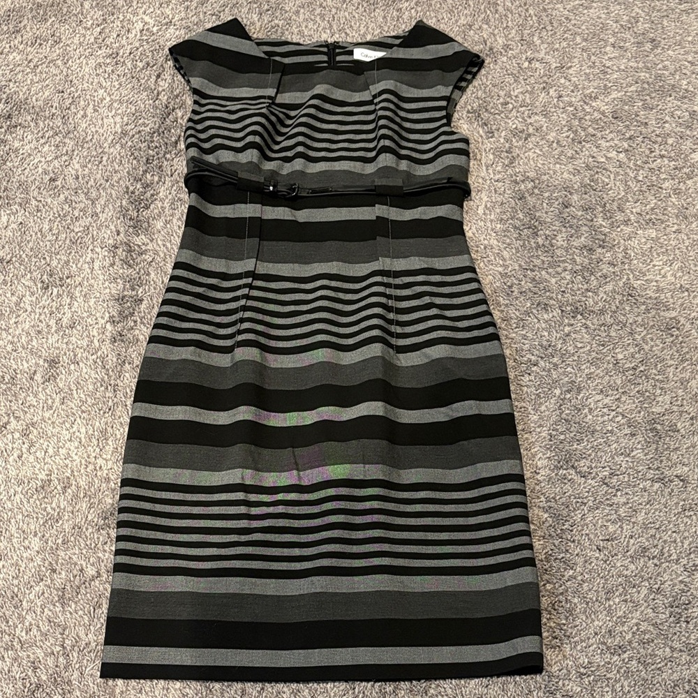 Calvin Klein Classic Black & Gray Striped dress 4P